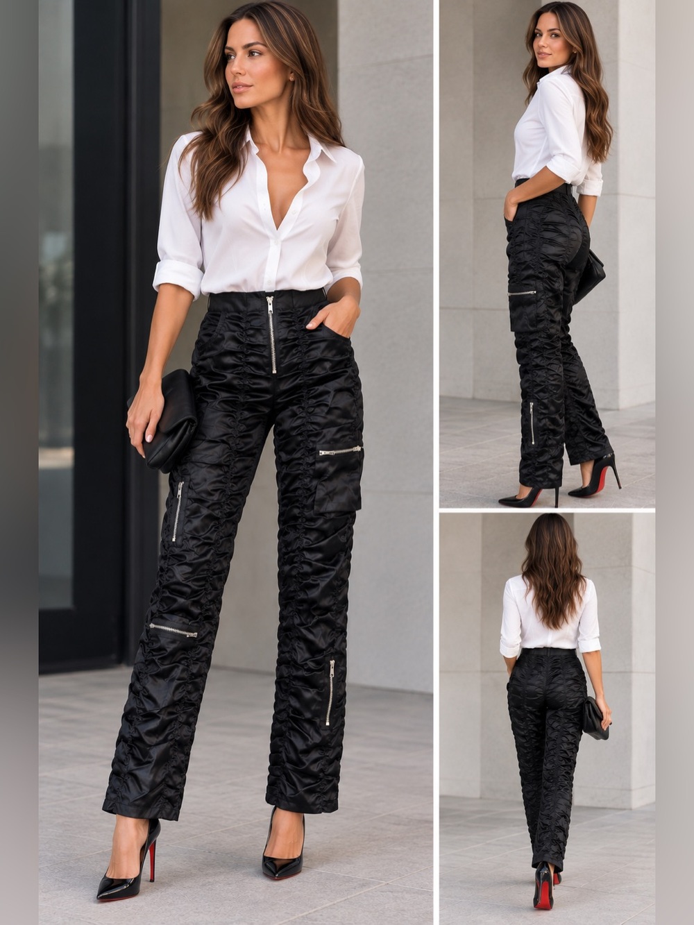 Seven7 Express Black Ruched Cargo Pants Size 28 Edgy Chic Y2K